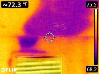 Mold growing on a ceiling below a leaking toilet wax ring in an Ellington home